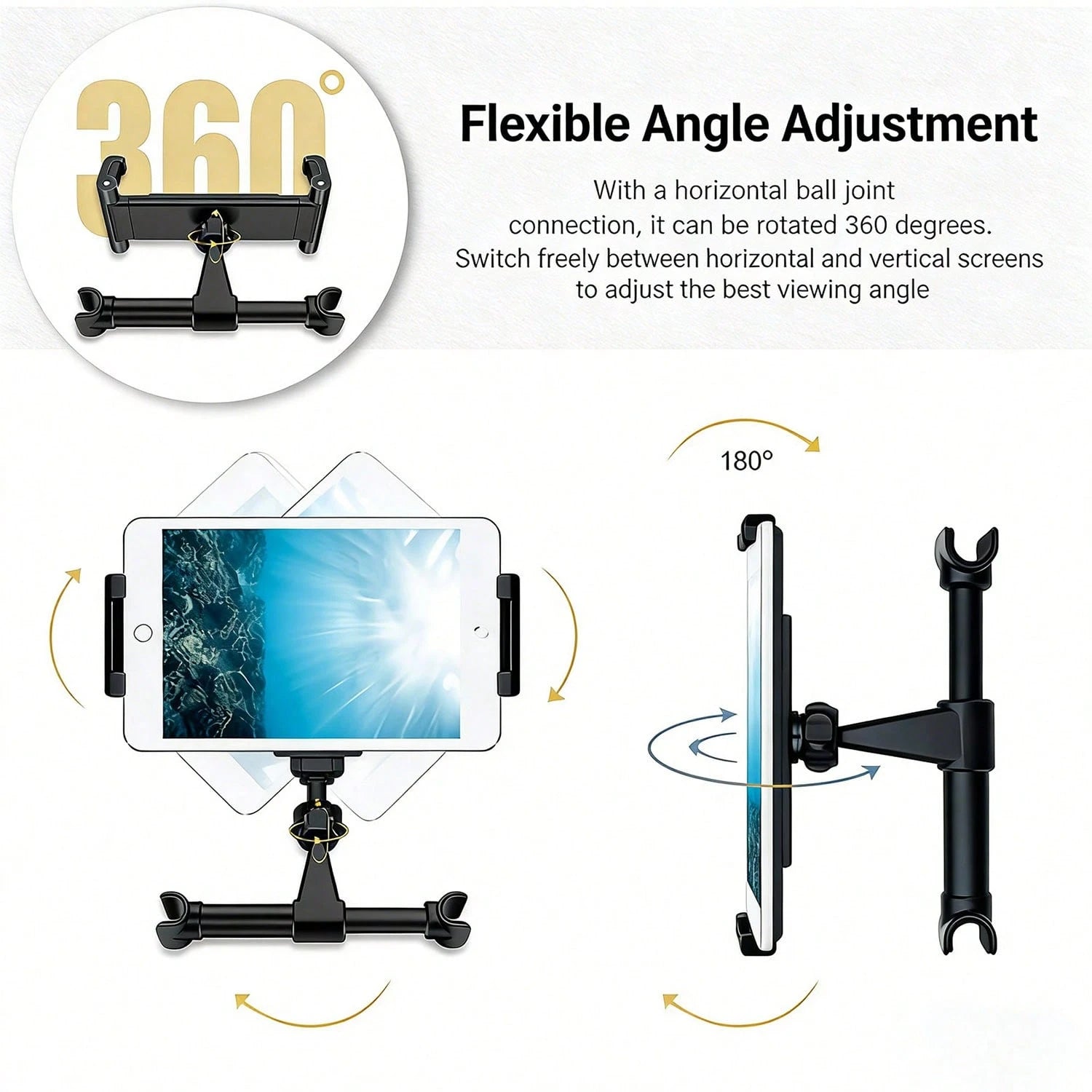 Car Headrest Tablet Holder, Backseat Tablet/Phone Mount Bracket, Fits 5.5-11 Inch Devices Compatible With IPad Pro 17 Air 16 14 13 12 Pro Max Plus, Galaxy Tab, Kindle Fire HD, 360° Rotation Adjustable