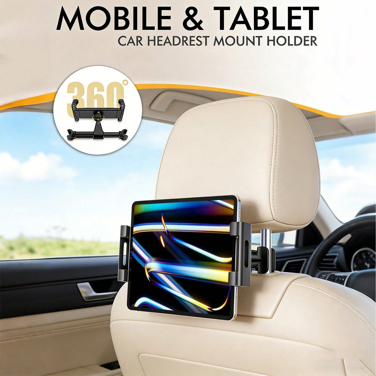 Car Headrest Tablet Holder, Backseat Tablet/Phone Mount Bracket, Fits 5.5-11 Inch Devices Compatible With IPad Pro 17 Air 16 14 13 12 Pro Max Plus, Galaxy Tab, Kindle Fire HD, 360° Rotation Adjustable