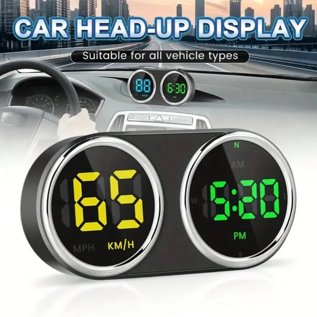 Car HUD Head-Up Display Mile/Kilometer Switch- GPS Digital Head-Up Display Multi-Color Mode, Large Font LED, Real-Time Speed, Compass And Clock, Plug And Play No Battery Required, Universal For Cars