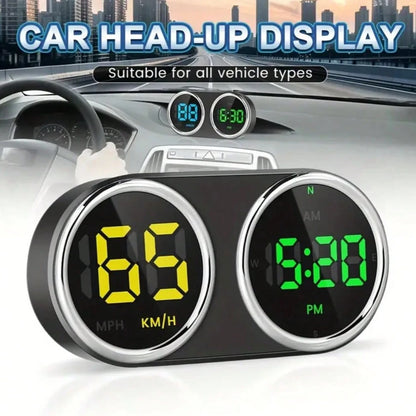 Car HUD Head-Up Display Mile/Kilometer Switch- GPS Digital Head-Up Display Multi-Color Mode, Large Font LED, Real-Time Speed, Compass And Clock, Plug And Play No Battery Required, Universal For Cars