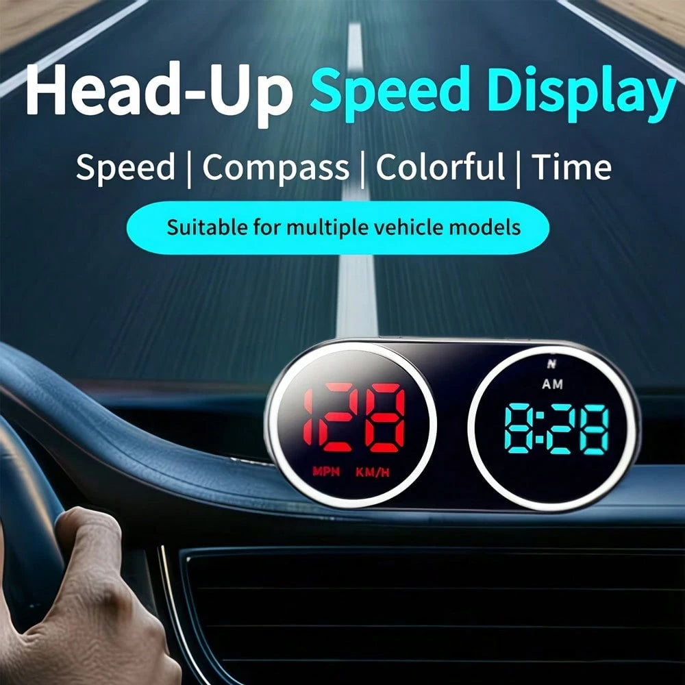 Car HUD Head-Up Display Mile/Kilometer Switch- GPS Digital Head-Up Display Multi-Color Mode, Large Font LED, Real-Time Speed, Compass And Clock, Plug And Play No Battery Required, Universal For Cars