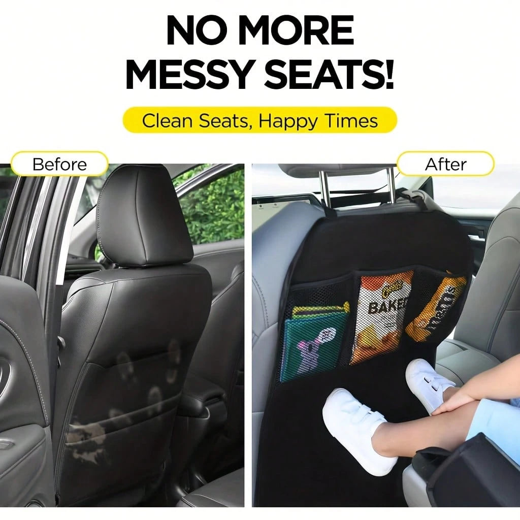 Car Rear Seat Cover + 3 Pockets Storage Organizer, 2 Packs Of X- Large Waterproof Kick Pad Rear Seat Protector, Car Seat Back Protector, To Protect The Vehicle From Dirt, Mud And Scratches