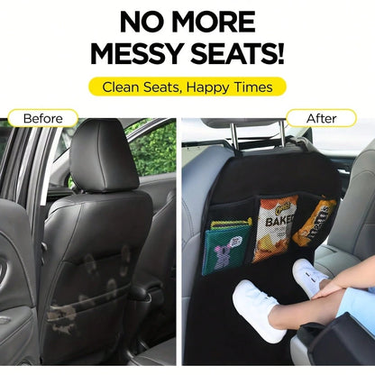 Car Rear Seat Cover + 3 Pockets Storage Organizer, 2 Packs Of X- Large Waterproof Kick Pad Rear Seat Protector, Car Seat Back Protector, To Protect The Vehicle From Dirt, Mud And Scratches