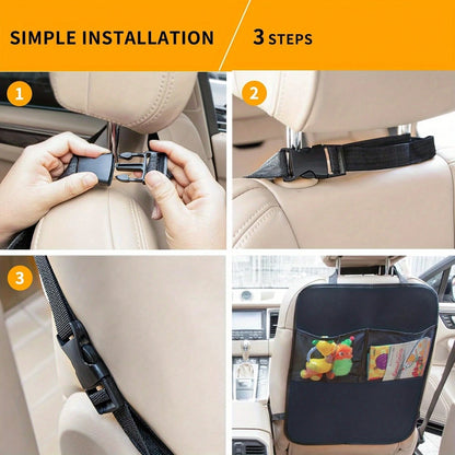 Car Rear Seat Cover + 3 Pockets Storage Organizer, 2 Packs Of X- Large Waterproof Kick Pad Rear Seat Protector, Car Seat Back Protector, To Protect The Vehicle From Dirt, Mud And Scratches