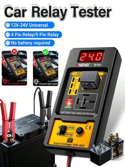 Car Relay Tester Voltage Tester Digital Relay Detector Universal 11-25V Automotive Car Battery Checker LED Indicator Light Relay Diagnostic 4/5 Foot Socket Relay Analysis