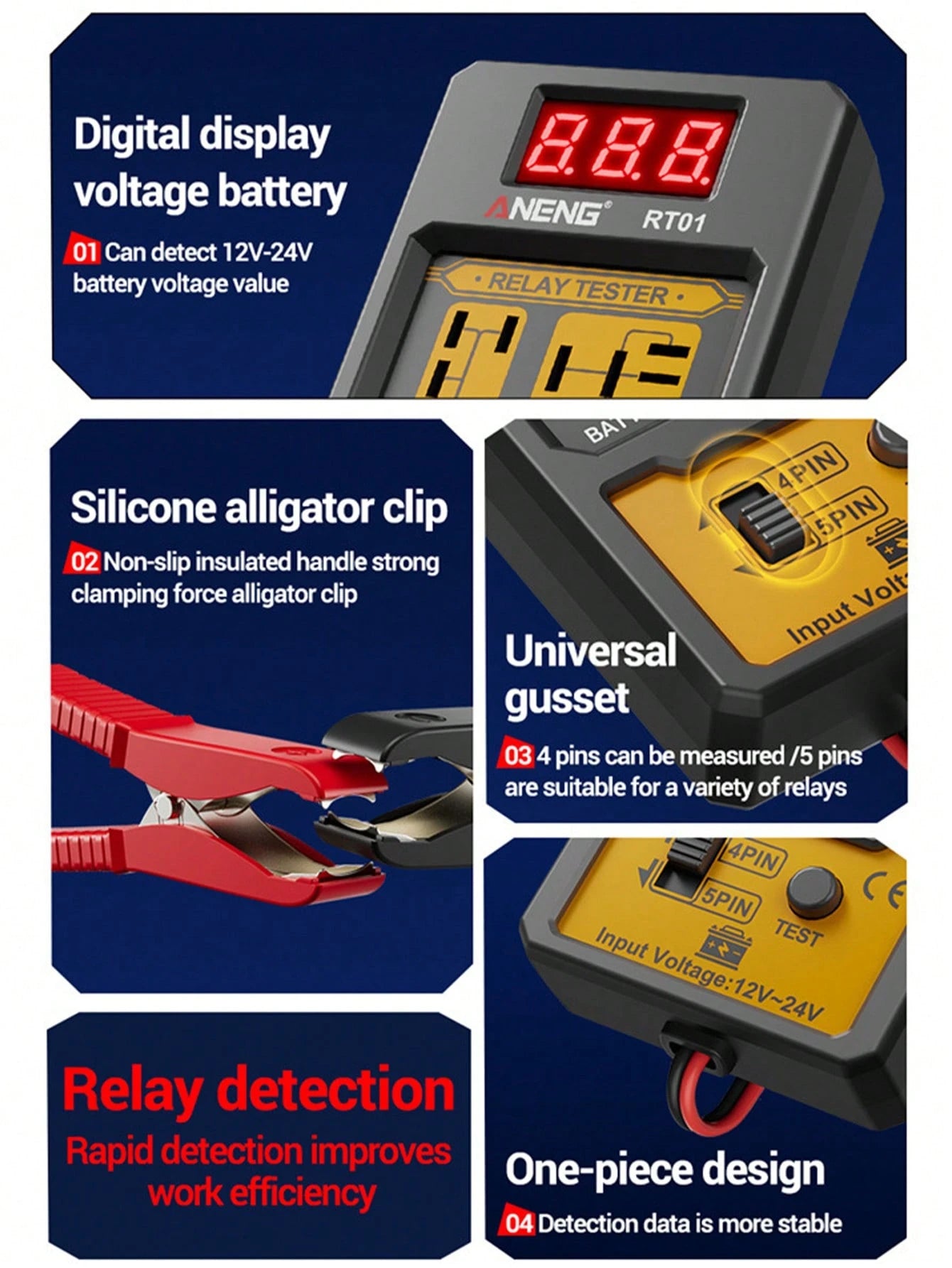 Car Relay Tester Voltage Tester Digital Relay Detector Universal 11-25V Automotive Car Battery Checker LED Indicator Light Relay Diagnostic 4/5 Foot Socket Relay Analysis