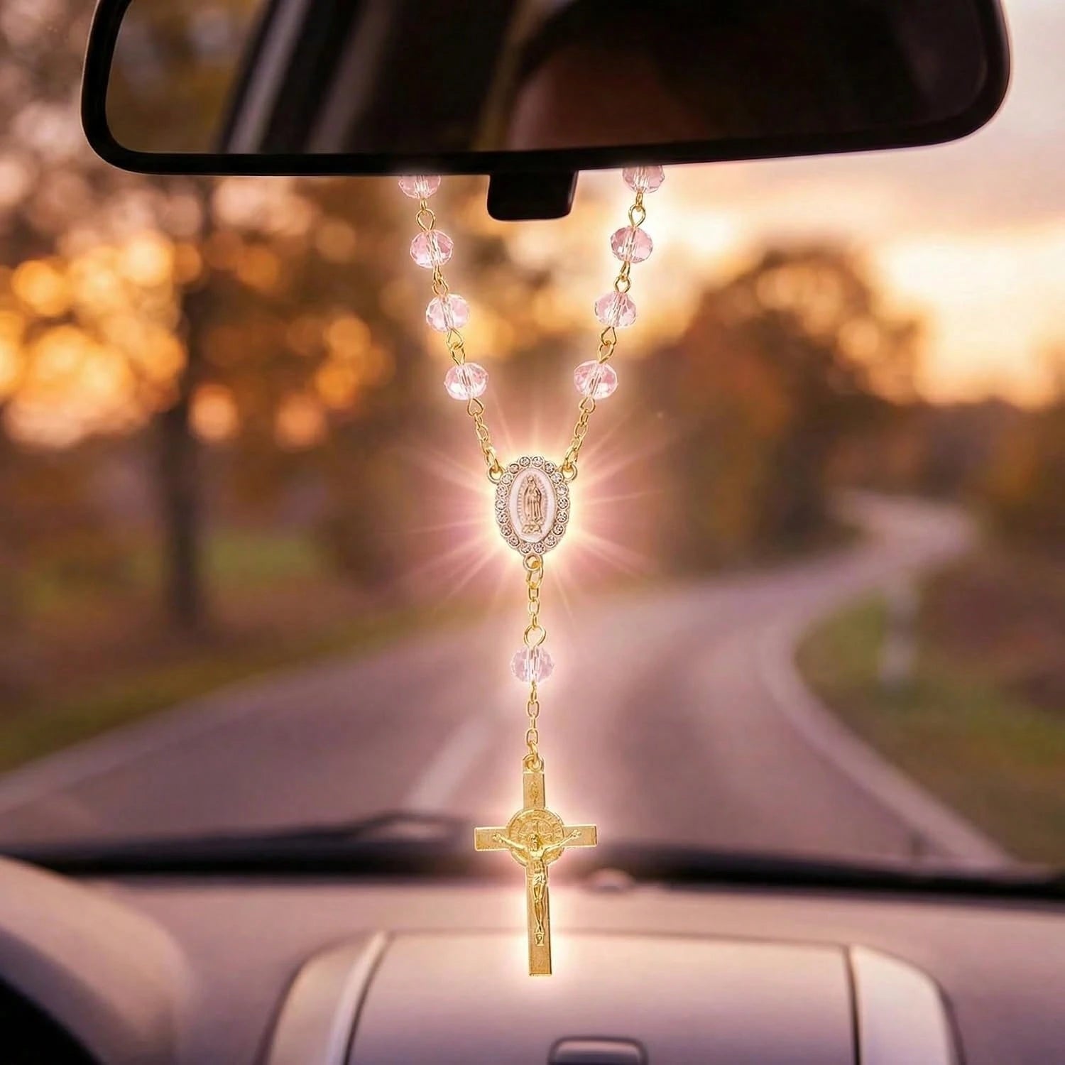 Car Rosary For Vehicle, Virgin Mary Rosary For Catholic Devotion, Religious Gift For Car Interior Accessory