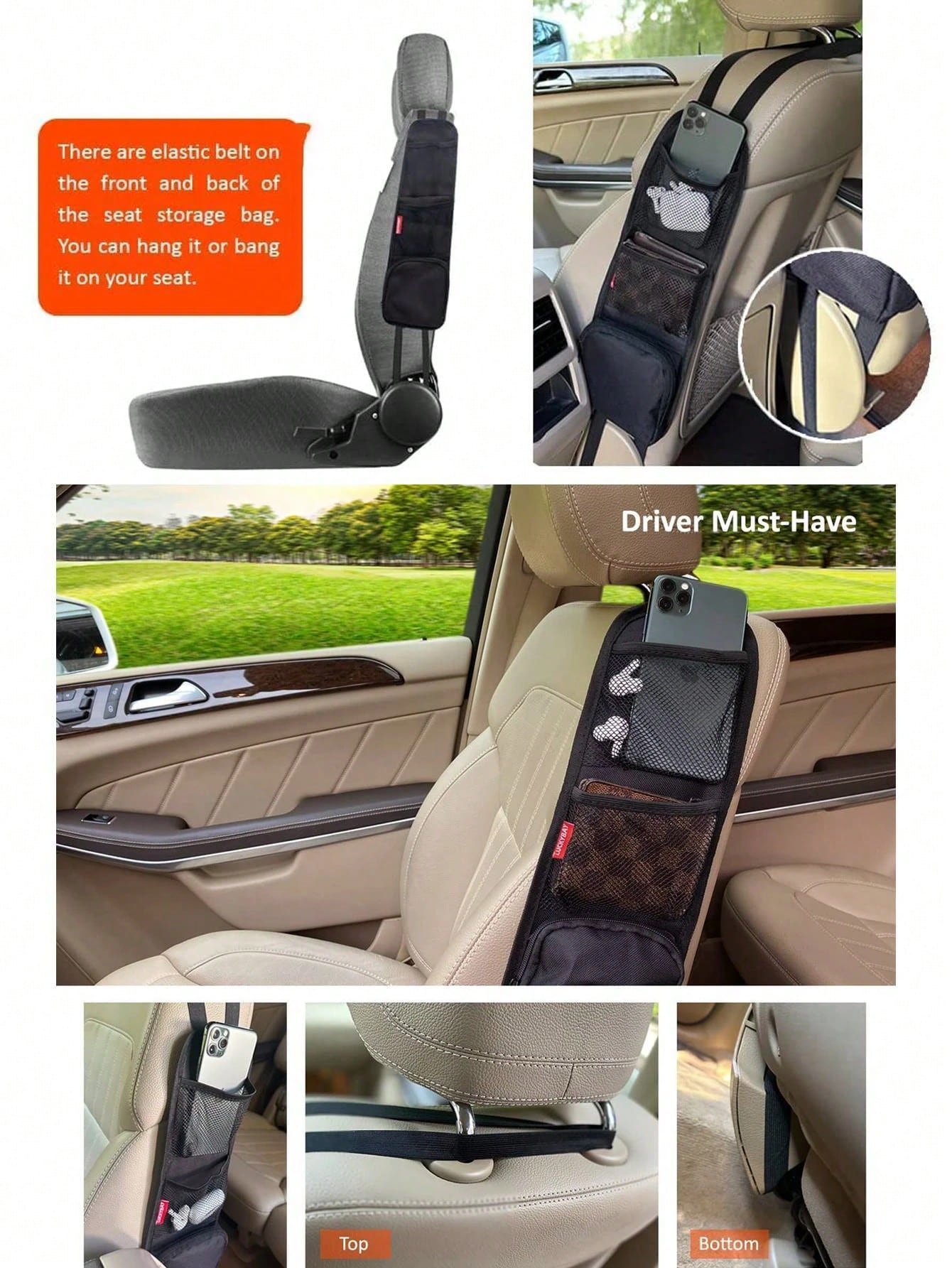 Car Seat Storage Hanging Bag, Multi-Pocket Seat Side Organizer, Car Multifunctional Storage Mesh Net Pocket, Can Hold Mobile Phone, Wallet, Glasses, Suitable For Cars, SUVs, Trucks
