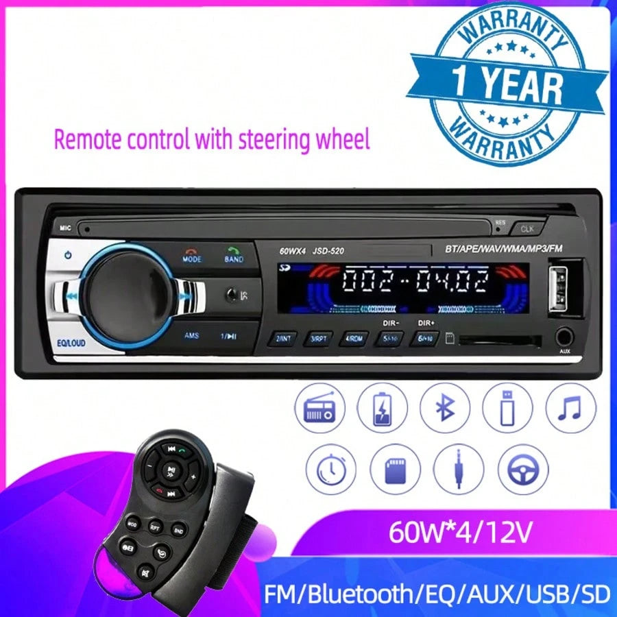 Car Stereo Radio Receiver With Bluetooth, In-Dash Single Din Car Radio Receiver MP3 Player With FM Radio/USB/SD Card/AUX, Black