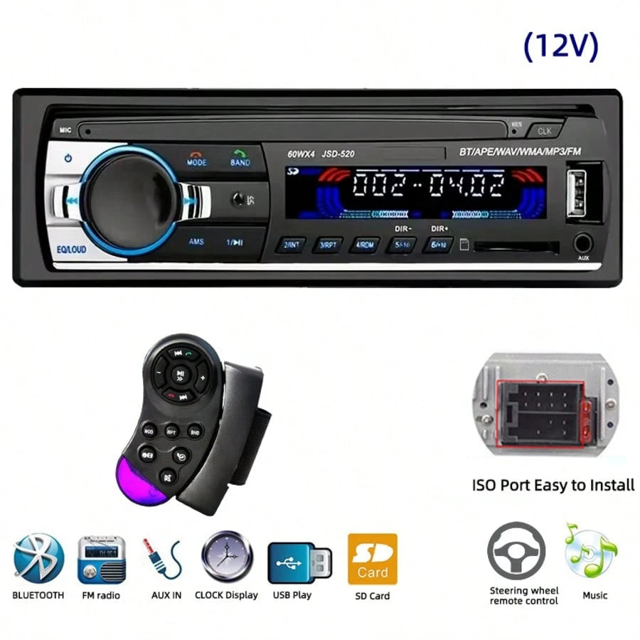 Car Stereo Radio Receiver With Bluetooth, In-Dash Single Din Car Radio Receiver MP3 Player With FM Radio/USB/SD Card/AUX, Black