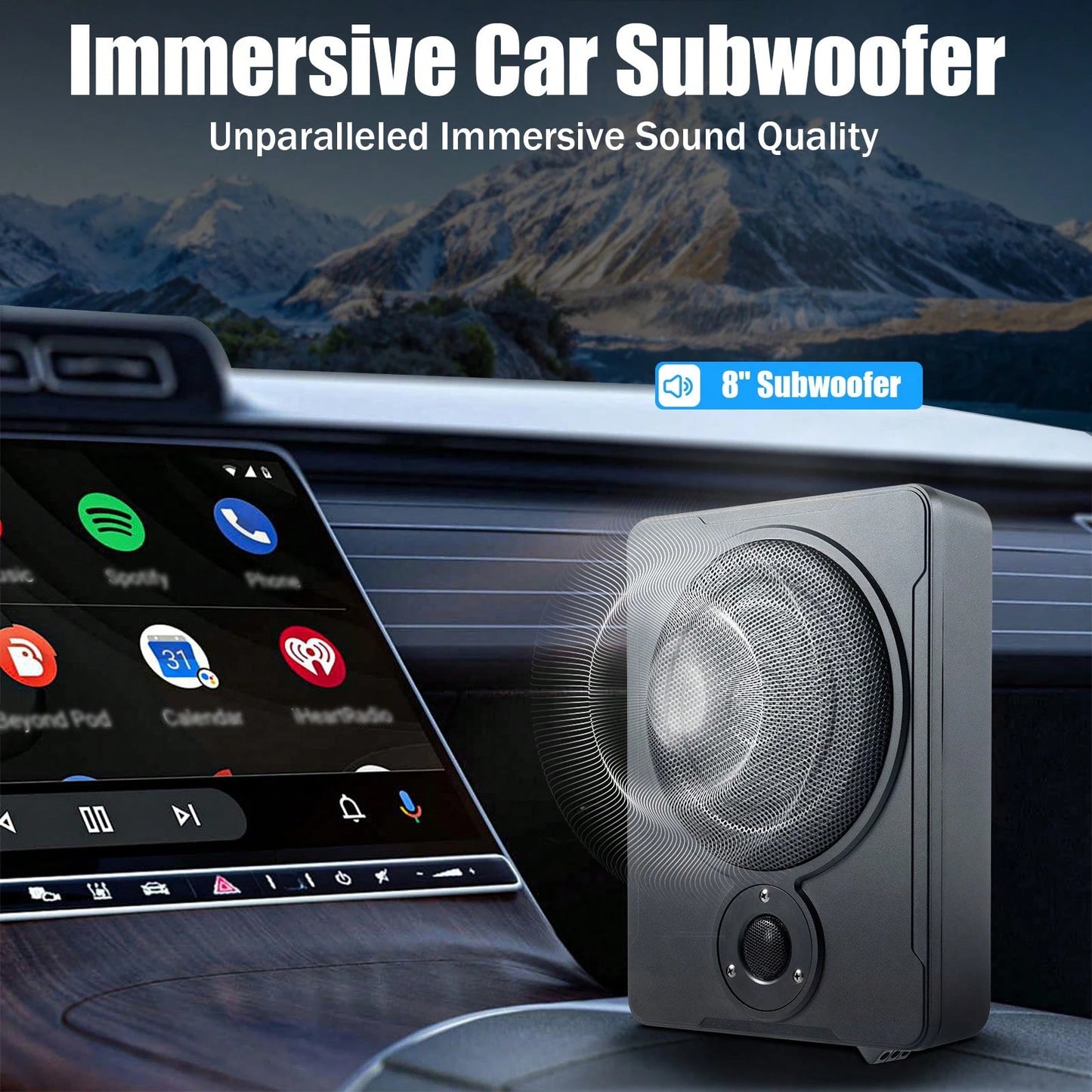Car Subwoofer, 8 Inch 6,00W Ultra Thin Car Subwoofer Slim Metal Cover 12V