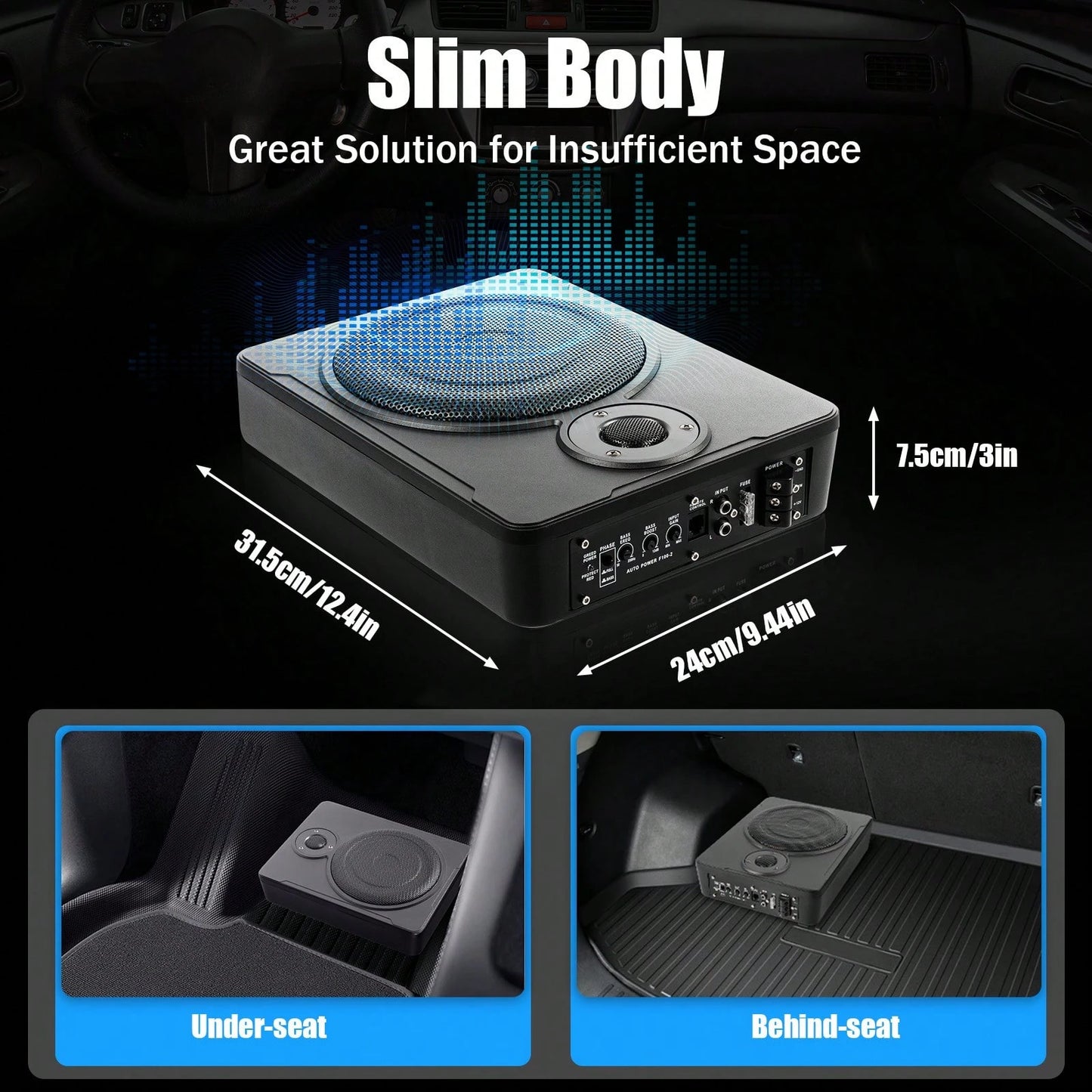 Car Subwoofer, 8 Inch 6,00W Ultra Thin Car Subwoofer Slim Metal Cover 12V