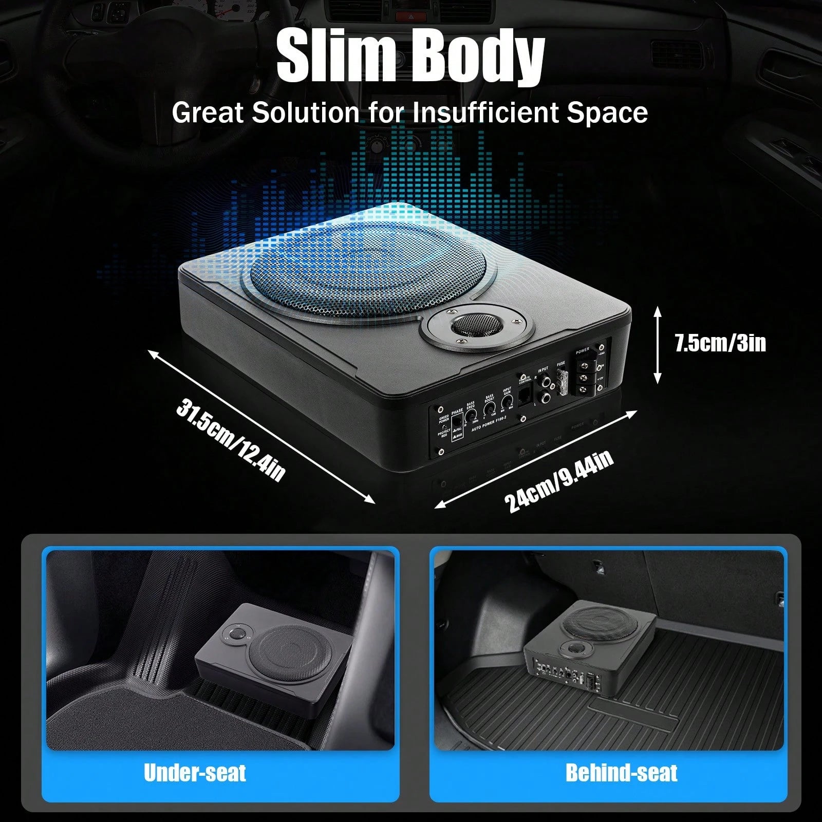 Car Subwoofer, 8 Inch 6,00W Ultra Thin Car Subwoofer Slim Metal Cover 12V