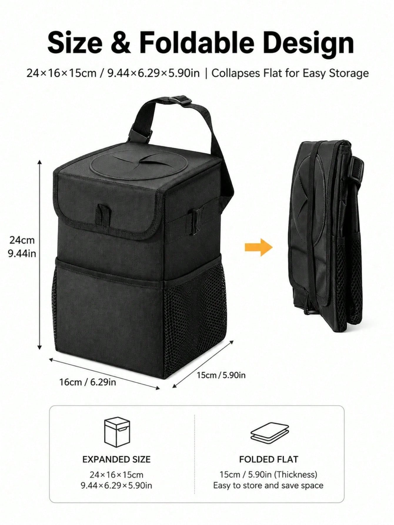 Car Trash Can With Lid And Storage Bag- Hanging Car Trash Bag, Leak-Proof Car Trash Can, Multi-Functional Car Trash Can For Cars, SUVs And Trucks (2.1 Gallons/8 Liters)