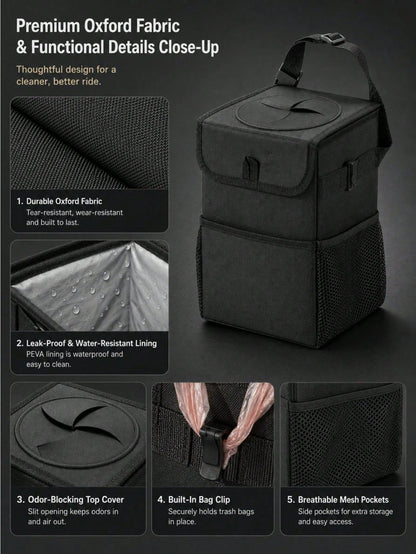 Car Trash Can With Lid And Storage Bag- Hanging Car Trash Bag, Leak-Proof Car Trash Can, Multi-Functional Car Trash Can For Cars, SUVs And Trucks (2.1 Gallons/8 Liters)