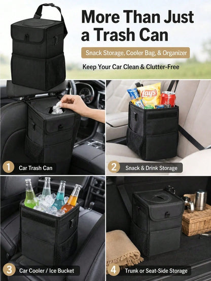 Car Trash Can With Lid And Storage Bag- Hanging Car Trash Bag, Leak-Proof Car Trash Can, Multi-Functional Car Trash Can For Cars, SUVs And Trucks (2.1 Gallons/8 Liters)