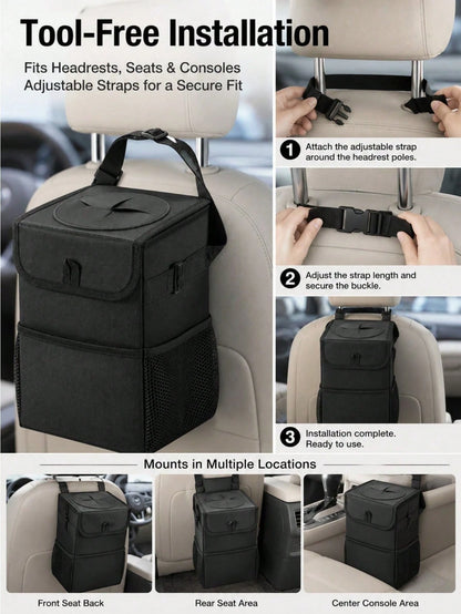 Car Trash Can With Lid And Storage Bag- Hanging Car Trash Bag, Leak-Proof Car Trash Can, Multi-Functional Car Trash Can For Cars, SUVs And Trucks (2.1 Gallons/8 Liters)
