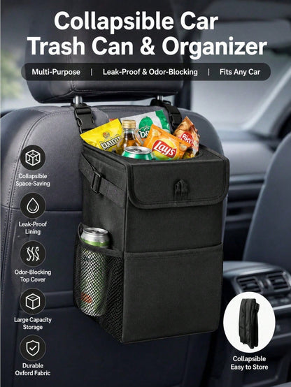 Car Trash Can With Lid And Storage Bag- Hanging Car Trash Bag, Leak-Proof Car Trash Can, Multi-Functional Car Trash Can For Cars, SUVs And Trucks (2.1 Gallons/8 Liters)