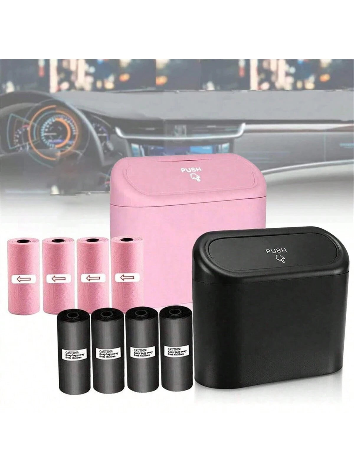 Car Trash Can With Lid- Includes 4 Rolls Of Trash Bags, Leak-Proof Design, Portable Hanging Trash Can, Convenient For Car Organization- Suitable For Multiple Car Models
