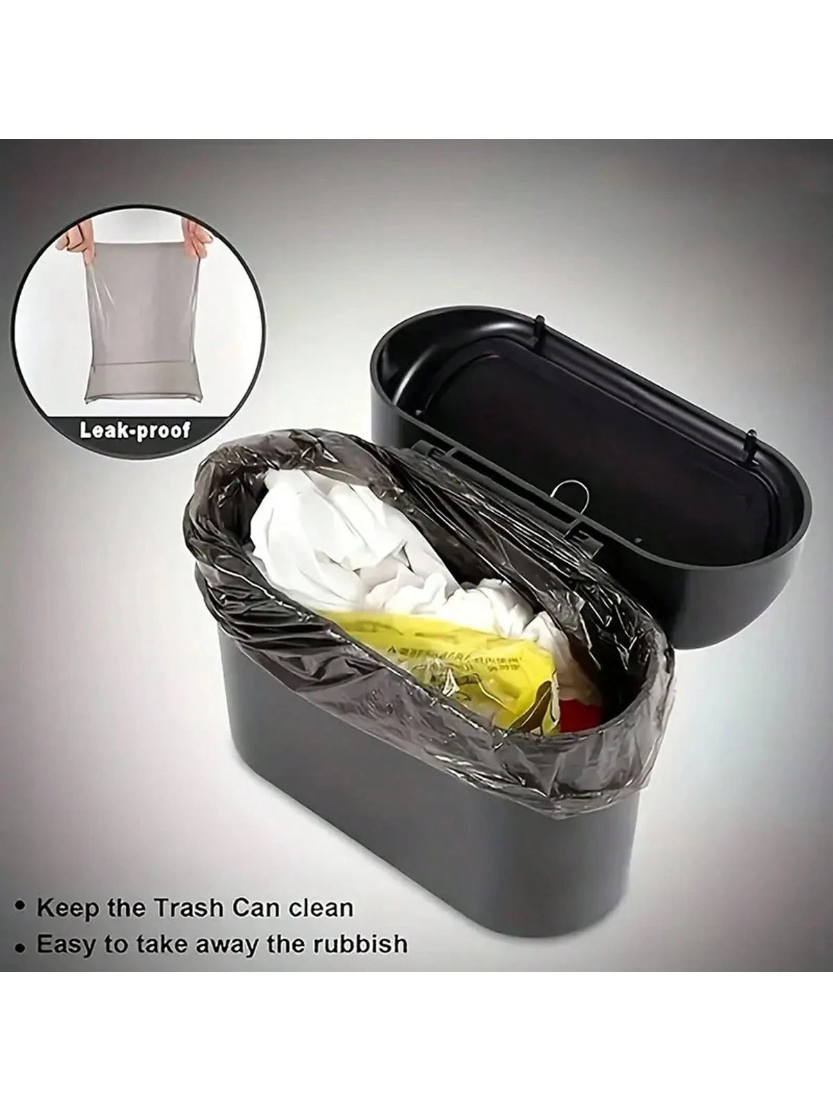 Car Trash Can With Lid- Includes 4 Rolls Of Trash Bags, Leak-Proof Design, Portable Hanging Trash Can, Convenient For Car Organization- Suitable For Multiple Car Models