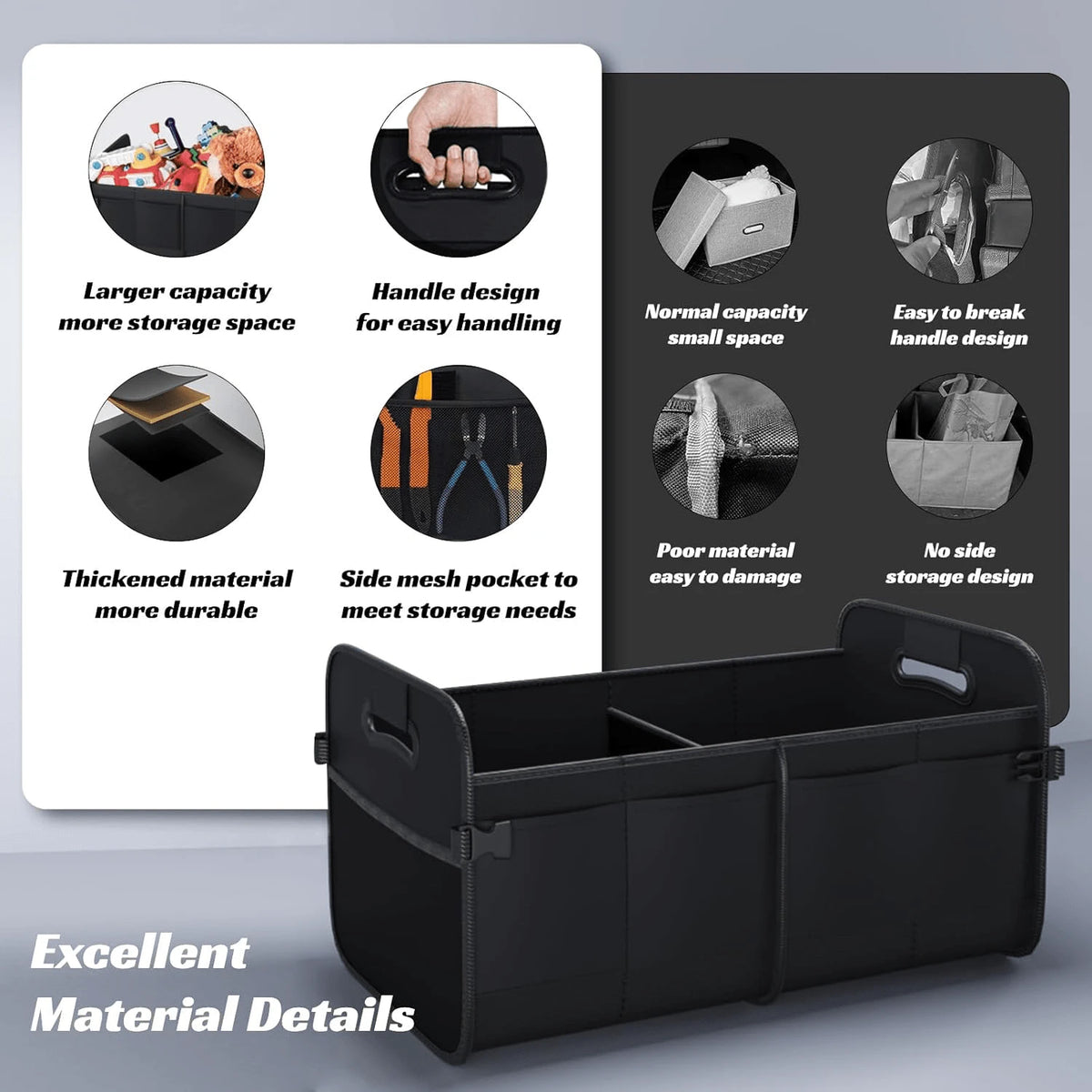 Car Trunk Organizer, Foldable Organizer For Car, Automotive Consoles & Organizers, Storage With Reinforced Handles (Small, Black)