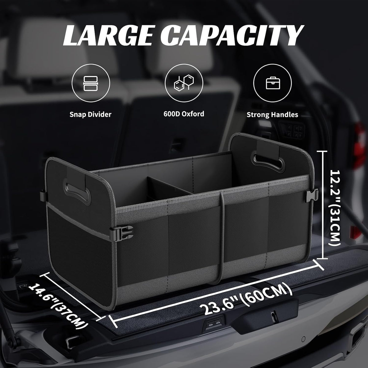 Car Trunk Organizer, Foldable Organizer For Car, Automotive Consoles & Organizers, Storage With Reinforced Handles (Small, Black)
