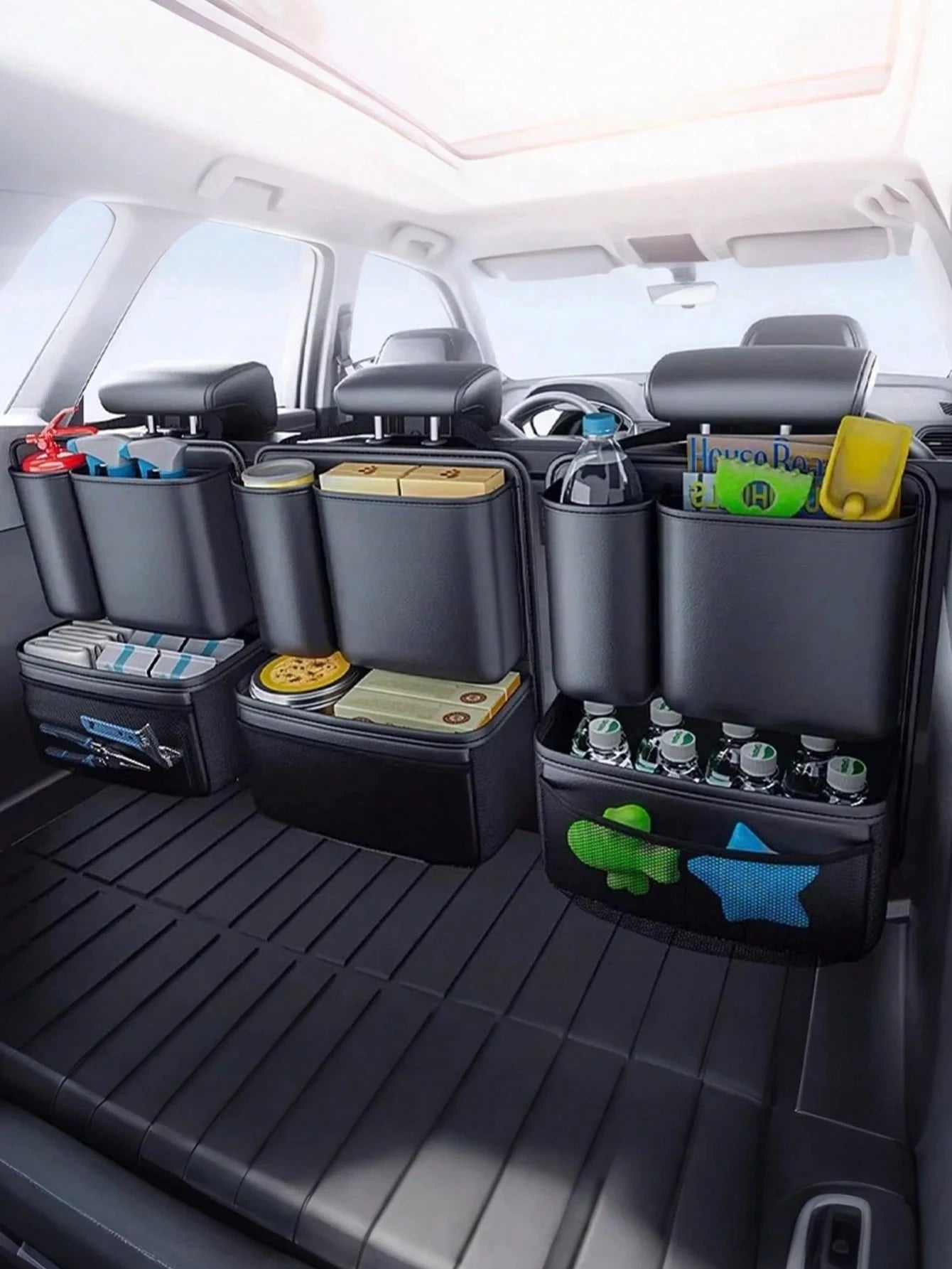 Car Trunk Organizer Hanging Bag- Multi-Compartment Backseat Pocket, Suitable For SUV, Hatchback And Sedan, Waterproof And Durable Trunk Storage Box With Adjustable Buckles And Strong Hook And Loop, B