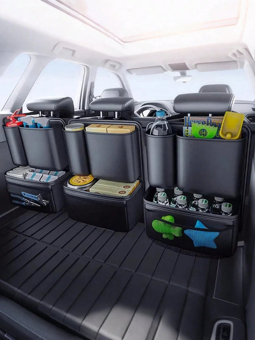Car Trunk Organizer Hanging Bag- Multi-Compartment Backseat Pocket, Suitable For SUV, Hatchback And Sedan, Waterproof And Durable Trunk Storage Box With Adjustable Buckles And Strong Hook And Loop, B