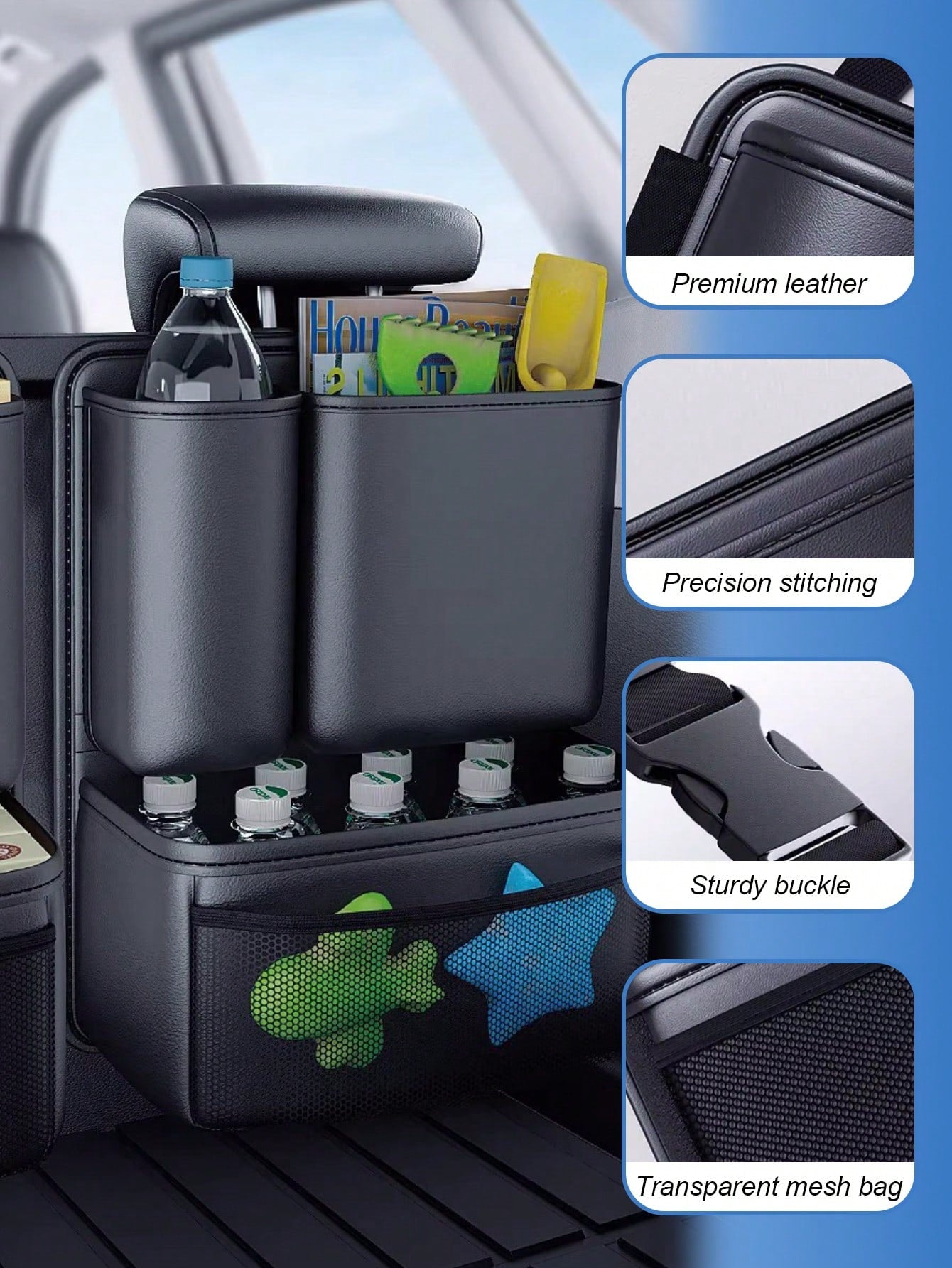 Car Trunk Organizer Hanging Bag- Multi-Compartment Backseat Pocket, Suitable For SUV, Hatchback And Sedan, Waterproof And Durable Trunk Storage Box With Adjustable Buckles And Strong Hook And Loop, B