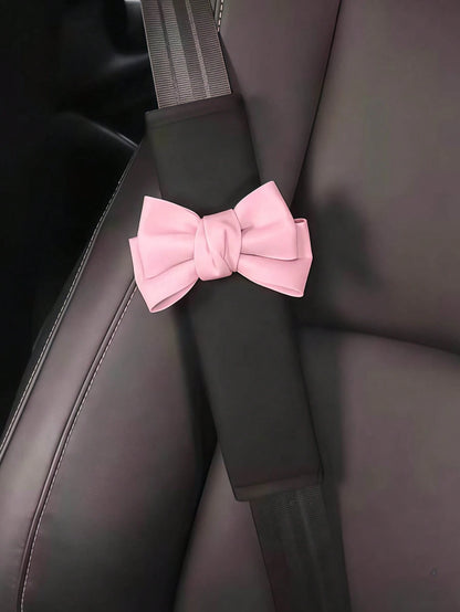 Car With Leather Bow Shoulder Pad Car Interior Decoration Supplies Car Cute Protective Cover All Seasons.