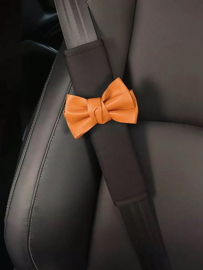 Car With Leather Bow Shoulder Pad Car Interior Decoration Supplies Car Cute Protective Cover All Seasons.