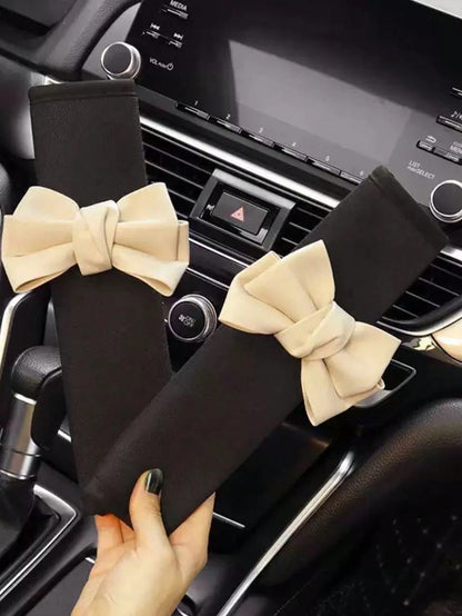 Car With Leather Bow Shoulder Pad Car Interior Decoration Supplies Car Cute Protective Cover All Seasons.
