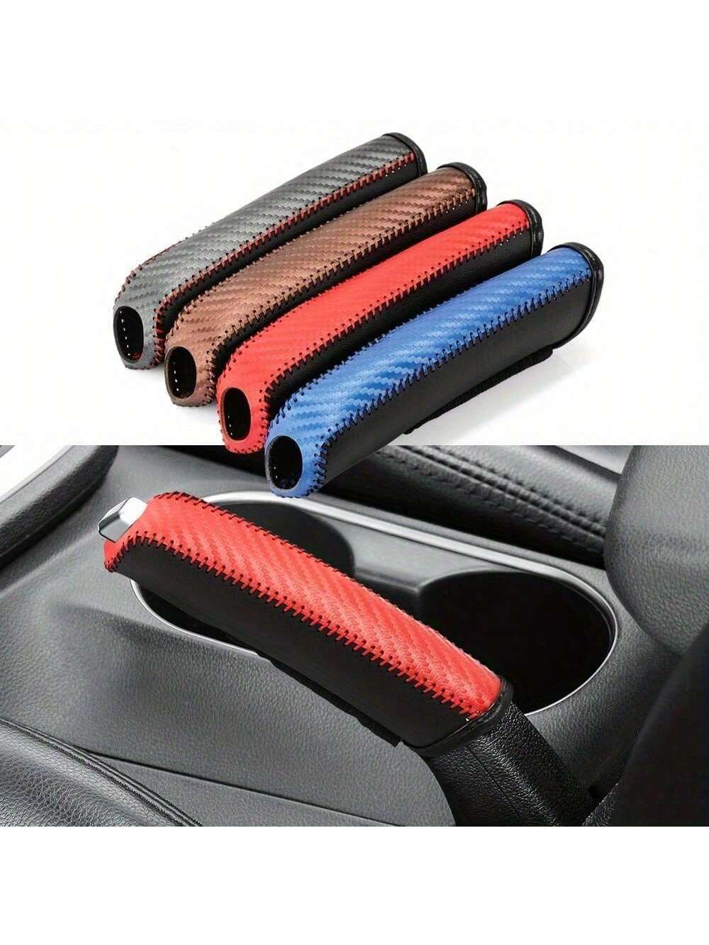 Carbon Fiber Car PU Leather Handbrake Cover Protective Sleeve Hand Brake Protection Car Interior Accessories