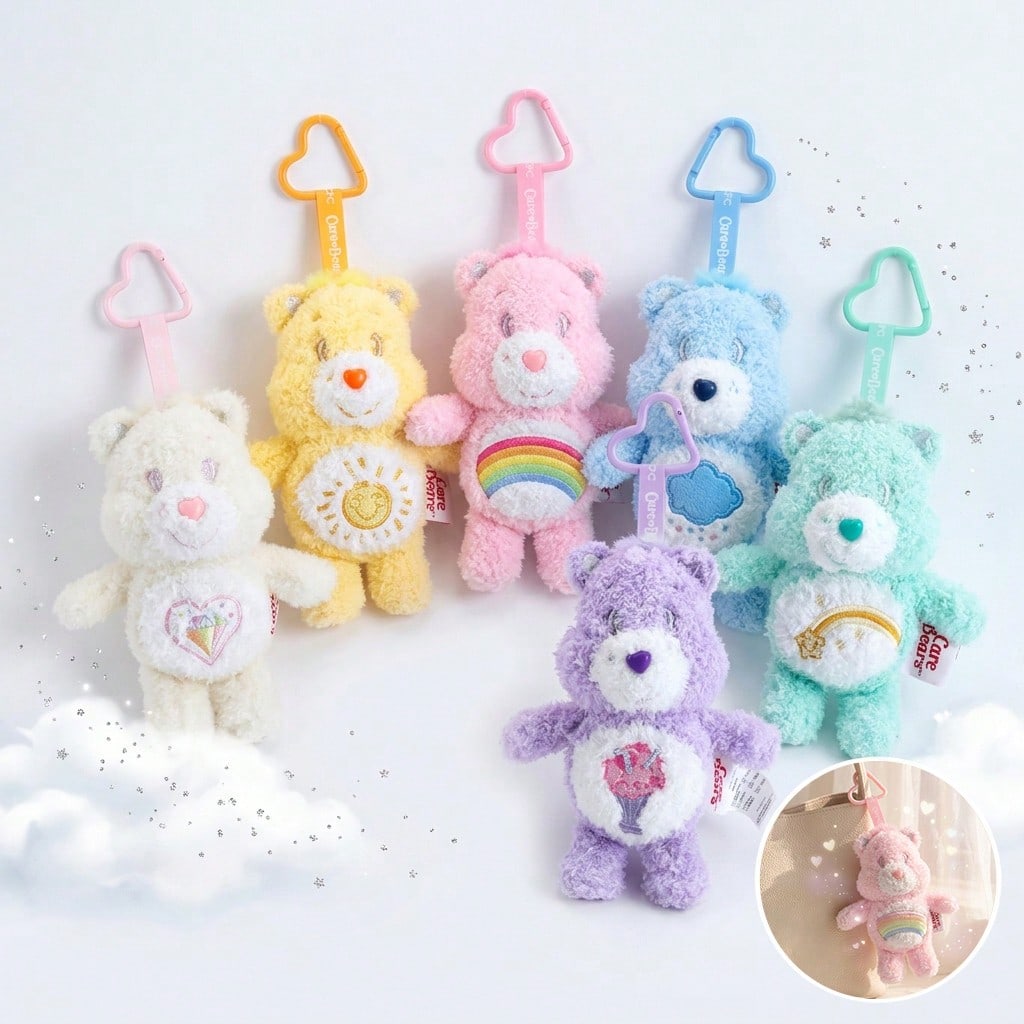 Care Bears 15cm Plush Keychain Bag Charm Stuffed Doll Backpack Pendant Stuffed Doll Gift Cartoon Anime Decorative Key Ring Accessory
