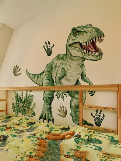 Cartoon Hand-Painted Dinosaur & Plant Wall Stickers, Nursery Bedroom Decor, Kindergarten Wall Decoration, Living Room Background Wall Home Decals