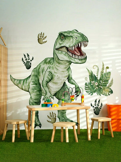 Cartoon Hand-Painted Dinosaur & Plant Wall Stickers, Nursery Bedroom Decor, Kindergarten Wall Decoration, Living Room Background Wall Home Decals