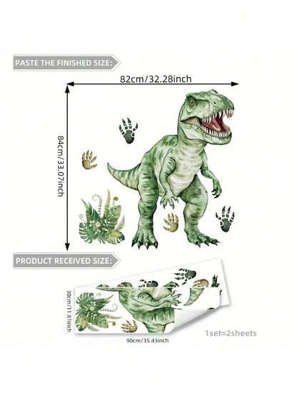 Cartoon Hand-Painted Dinosaur & Plant Wall Stickers, Nursery Bedroom Decor, Kindergarten Wall Decoration, Living Room Background Wall Home Decals