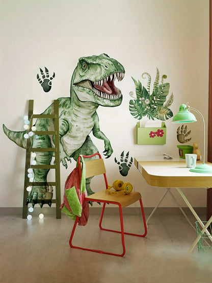 Cartoon Hand-Painted Dinosaur & Plant Wall Stickers, Nursery Bedroom Decor, Kindergarten Wall Decoration, Living Room Background Wall Home Decals