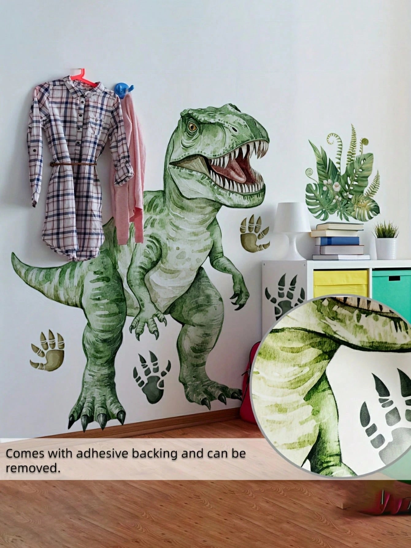 Cartoon Hand-Painted Dinosaur & Plant Wall Stickers, Nursery Bedroom Decor, Kindergarten Wall Decoration, Living Room Background Wall Home Decals