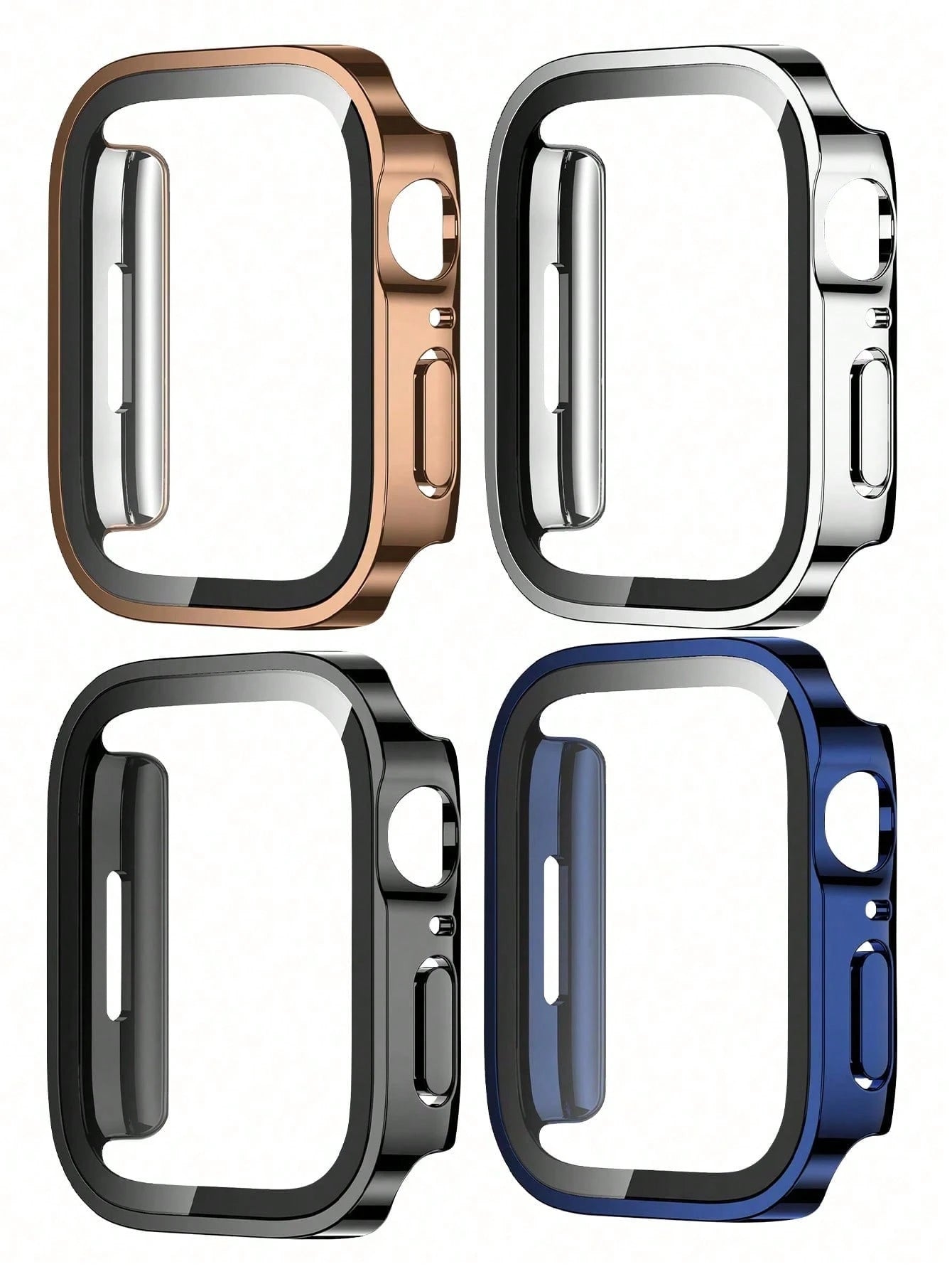 Case Black Silver Rose Gold Blue Men Women Universal 40mm 41mm 42mm 44mm 45mm 46mm 49mm Protective Case PC Hard Material With Rhinestone Right Angle Edge Frame And Screen Protector 2-In-1 Protective P