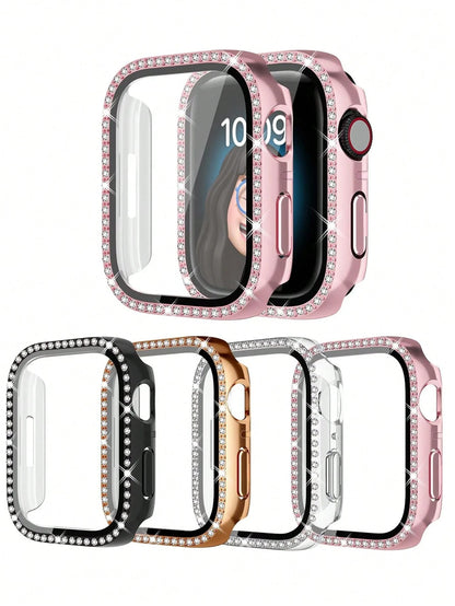 Case Black Silver Rose Gold Blue Men Women Universal 40mm 41mm 42mm 44mm 45mm 46mm 49mm Protective Case PC Hard Material With Rhinestone Right Angle Edge Frame And Screen Protector 2-In-1 Protective P