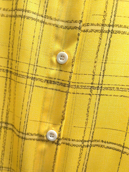 Casual Fashion Plaid Print Women's Plus Size Long Sleeve Button-Up Shirt Blouse Yellow