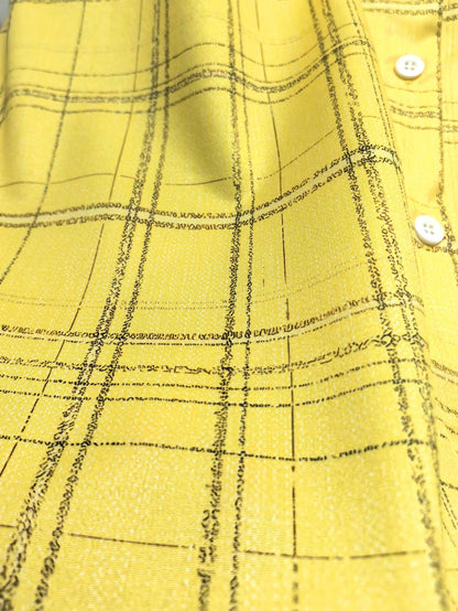 Casual Fashion Plaid Print Women's Plus Size Long Sleeve Button-Up Shirt Blouse Yellow