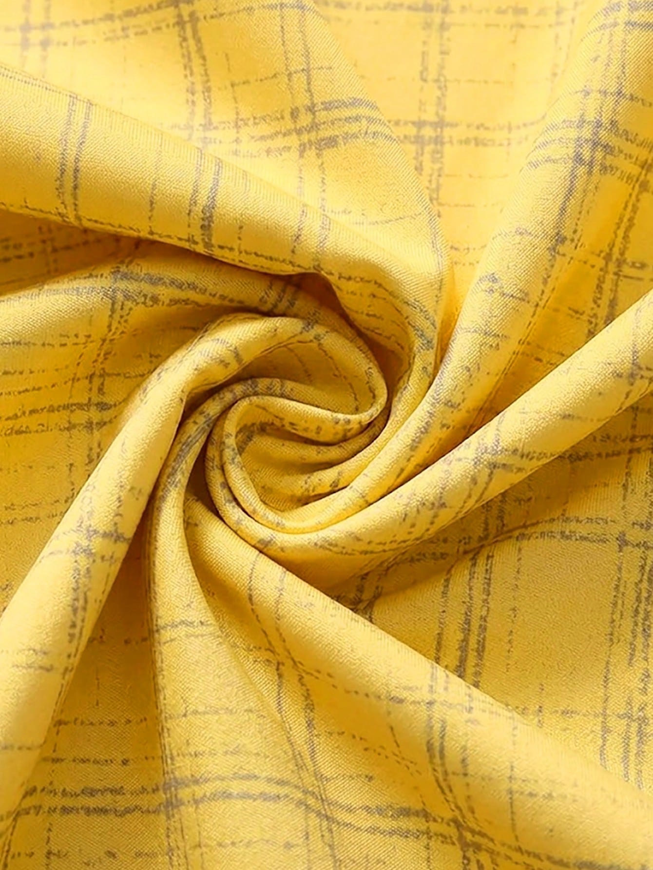 Casual Fashion Plaid Print Women's Plus Size Long Sleeve Button-Up Shirt Blouse Yellow