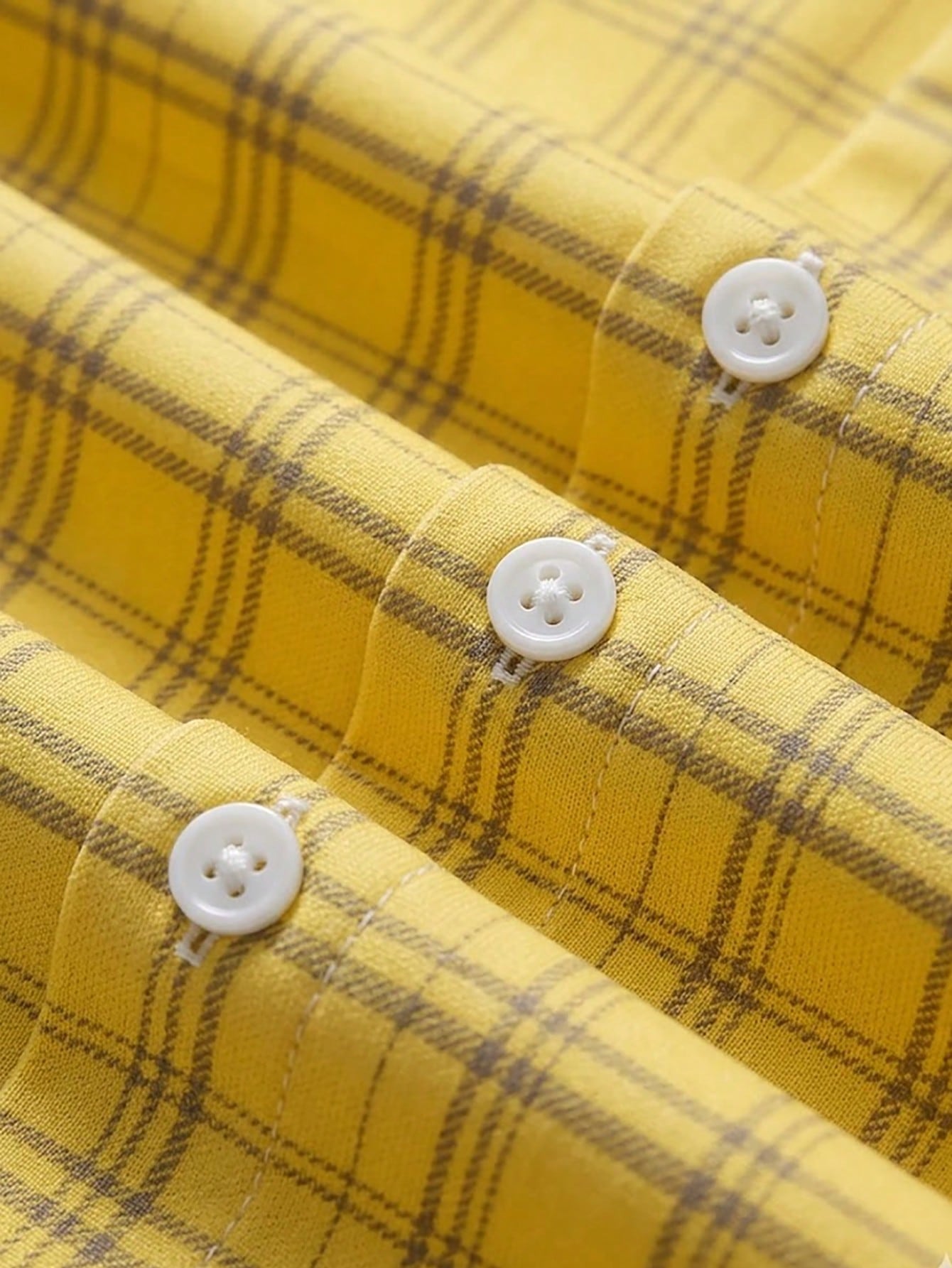 Casual Fashion Plaid Print Women's Plus Size Long Sleeve Button-Up Shirt Blouse Yellow
