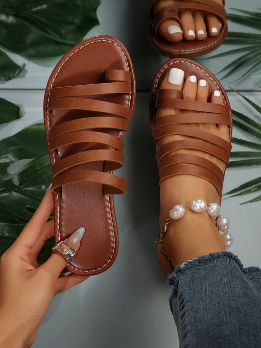 Casual Fashionable Flat Sandals, Toe Post Strap Flat Slippers, Beach Flip Flops For Women,Spring Summer Outfits