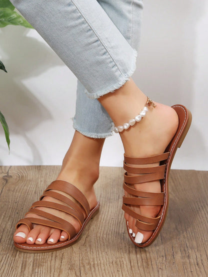 Casual Fashionable Flat Sandals, Toe Post Strap Flat Slippers, Beach Flip Flops For Women,Spring Summer Outfits