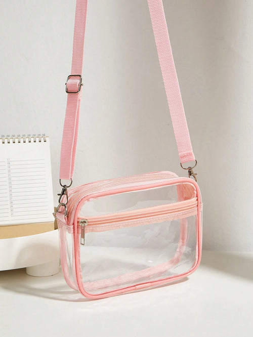 Casual Transparent Crossbody Bag, Minimalist Fashion PVC Zipper Shoulder Bag With Adjustable Strap, Jelly Bag