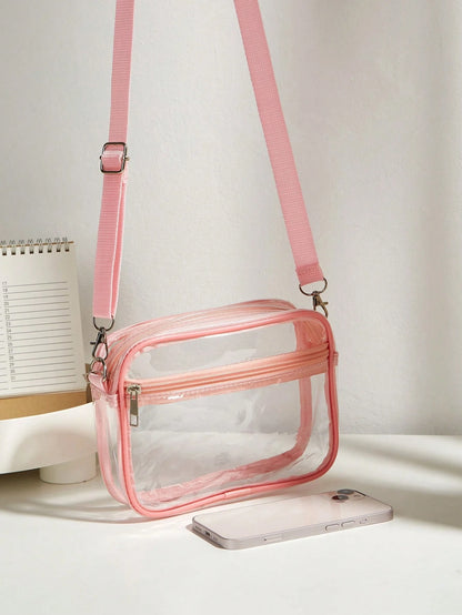 Casual Transparent Crossbody Bag, Minimalist Fashion PVC Zipper Shoulder Bag With Adjustable Strap, Jelly Bag
