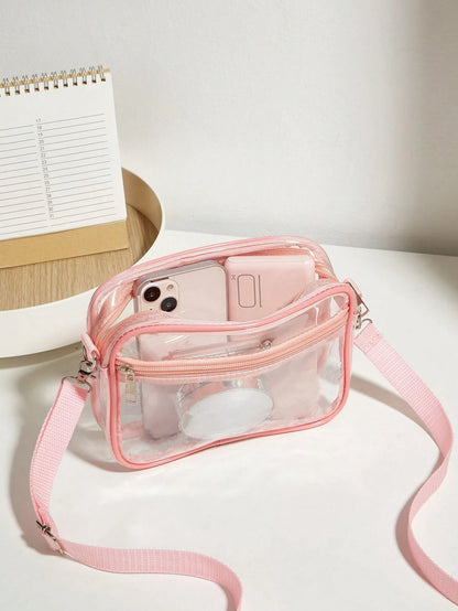 Casual Transparent Crossbody Bag, Minimalist Fashion PVC Zipper Shoulder Bag With Adjustable Strap, Jelly Bag